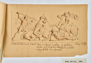 Schadow, Johann Gottfried: Castor und Pollux im Kampf mit Idas und Lynceus nach einem Marmorrelief von Rudolph Schadow im Marmorpalais in Potsdam, 1831/1845, SPSG, GK II (1) 2684.